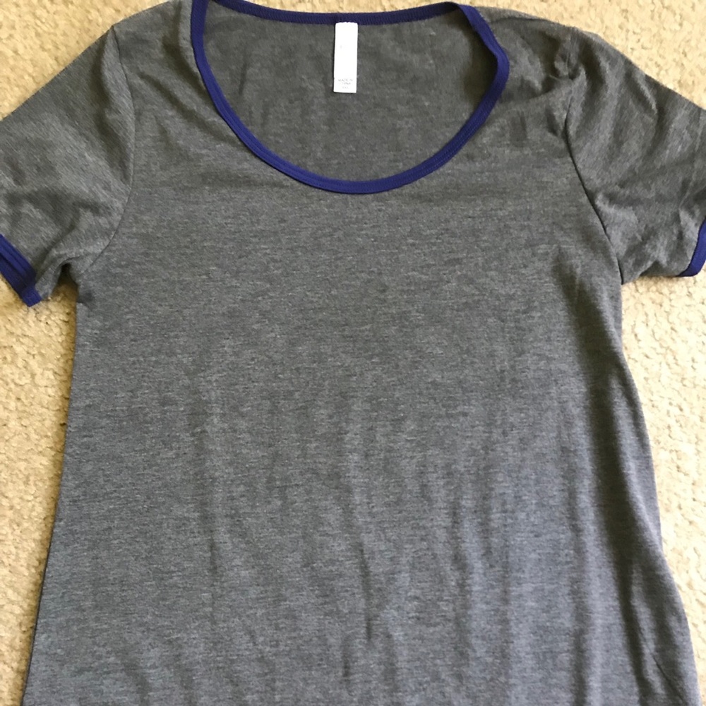NWOT XXS LuLaRoe Gray W/Blue Trim Classic T